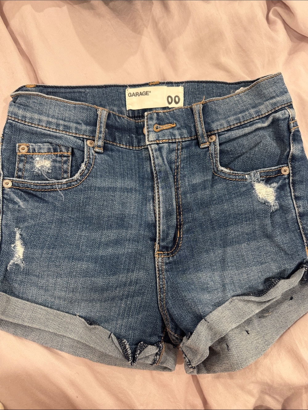 Garage Women's Medium Blue Distressed Rolled Hem Denim Shorts